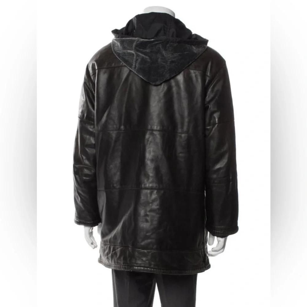 Salvatore Ferragamo Vintage 2000 Black Leather Reversible Puffer Coat IT50/US40